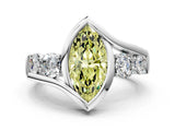 White gold Bezel Set Fancy Yellow Marquise Cut Diamond Split Shank Ring_52