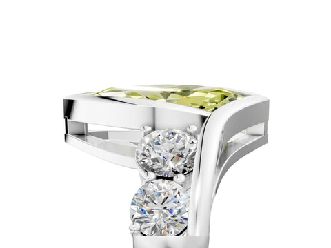 White gold Bezel Set Fancy Yellow Marquise Cut Diamond Split Shank Ring_52