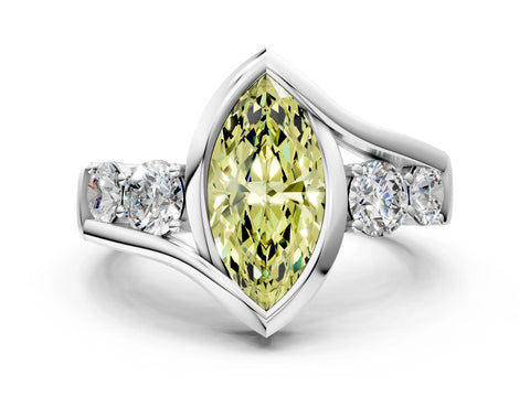 White gold Bezel Set Fancy Yellow Marquise Cut Diamond Split Shank Ring_54