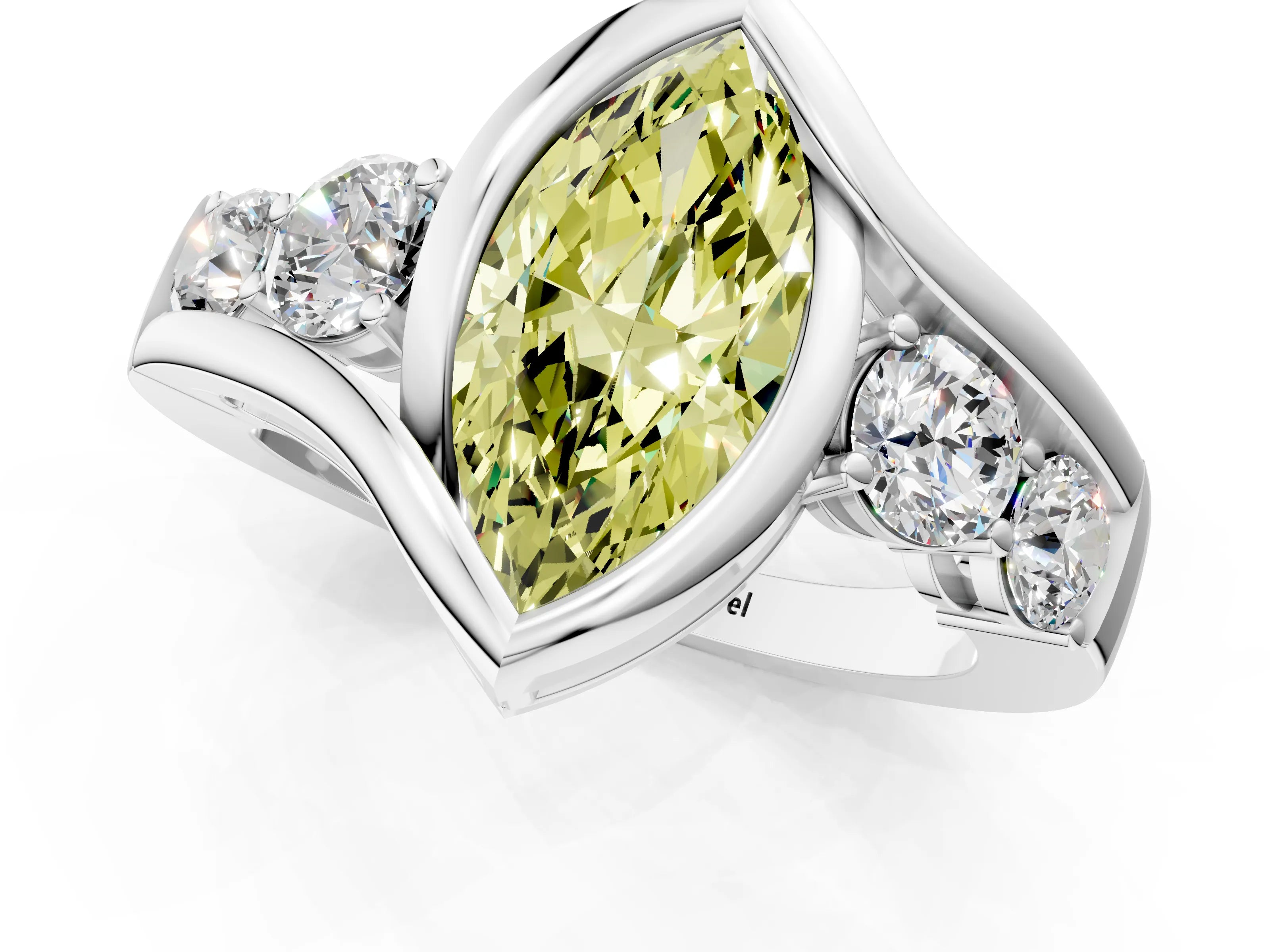 White gold Bezel Set Fancy Yellow Marquise Cut Diamond Split Shank Ring_55