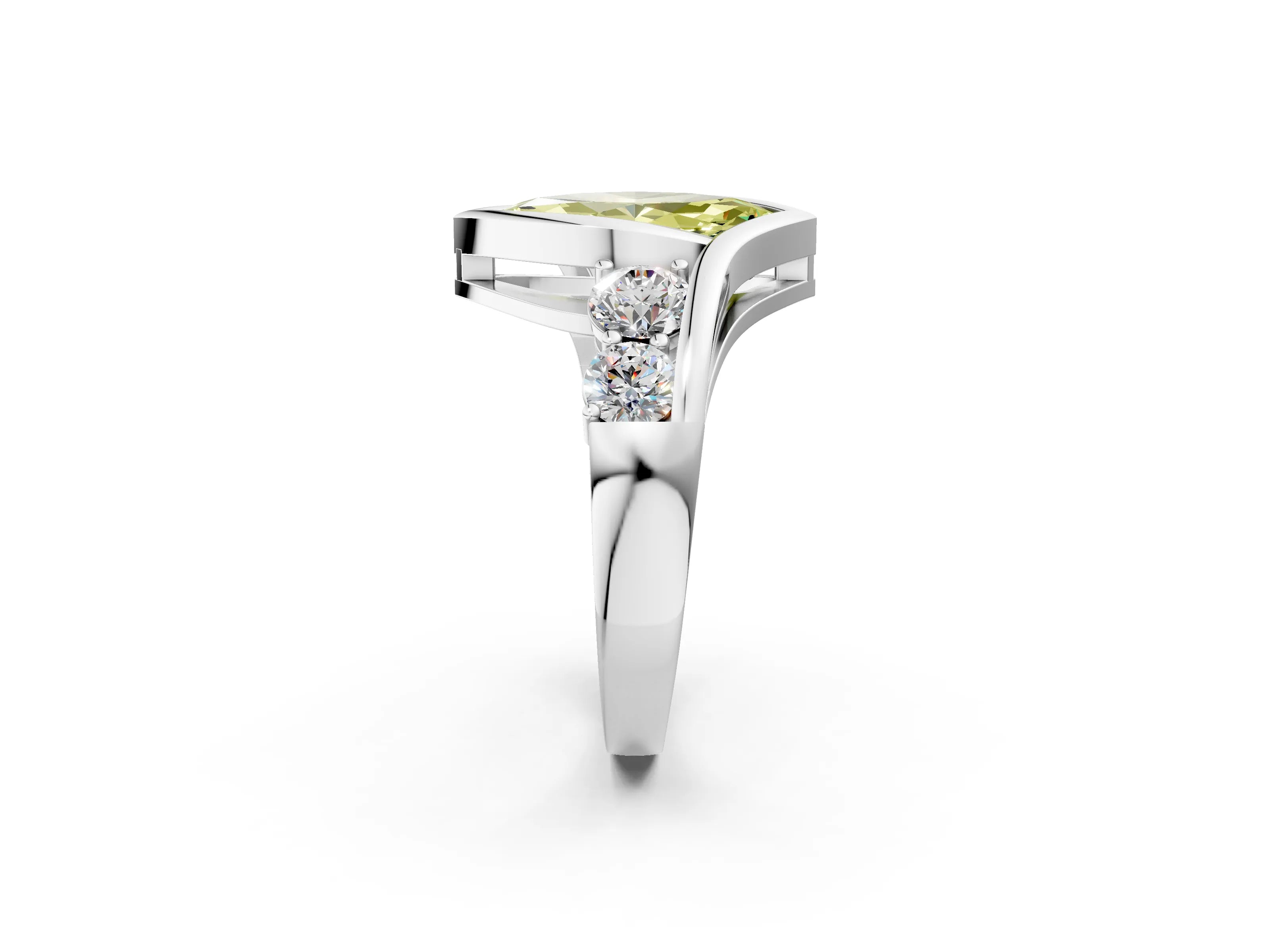 White gold Bezel Set Fancy Yellow Marquise Cut Diamond Split Shank Ring_62