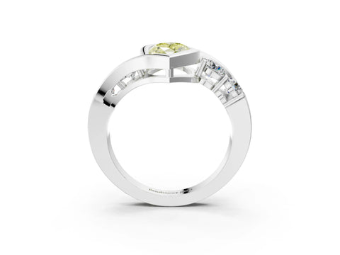 White gold Bezel Set Fancy Yellow Marquise Cut Diamond Split Shank Ring_63
