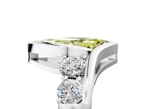 White gold Bezel Set Fancy Yellow Marquise Cut Diamond Split Shank Ring_65