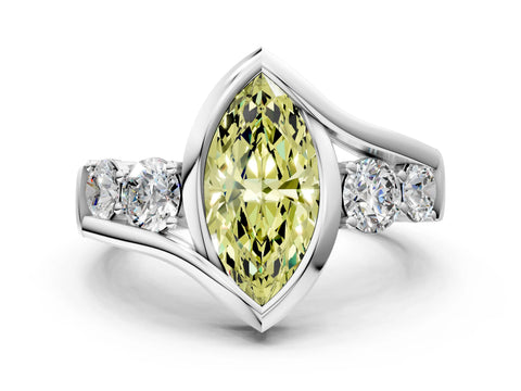 White gold Bezel Set Fancy Yellow Marquise Cut Diamond Split Shank Ring