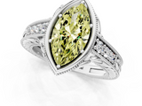White gold Bezel Set Fancy Yellow Marquise  Diamond Milgrain Pave Engagement Ring_1