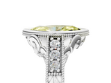 White gold Bezel Set Fancy Yellow Marquise  Diamond Milgrain Pave Engagement Ring_5