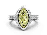 White gold Bezel Set Fancy Yellow Marquise  Diamond Milgrain Pave Engagement Ring