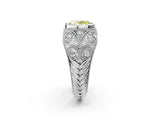 White gold Bezel Set Fancy Yellow Oval Cut Diamond Milgrain Band Ring_2