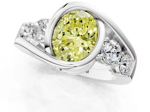 White gold Bezel Set Fancy Yellow Oval Cut Diamond Split Shank Ring_1