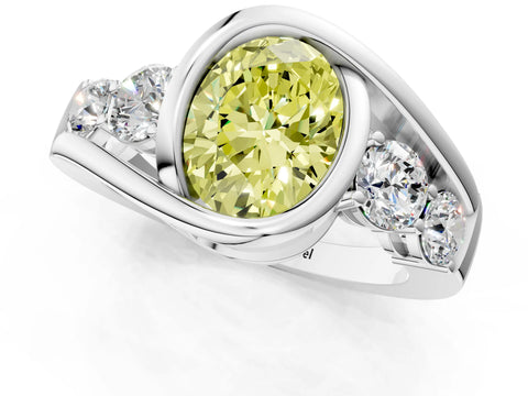 White gold Bezel Set Fancy Yellow Oval Cut Diamond Split Shank Ring_25