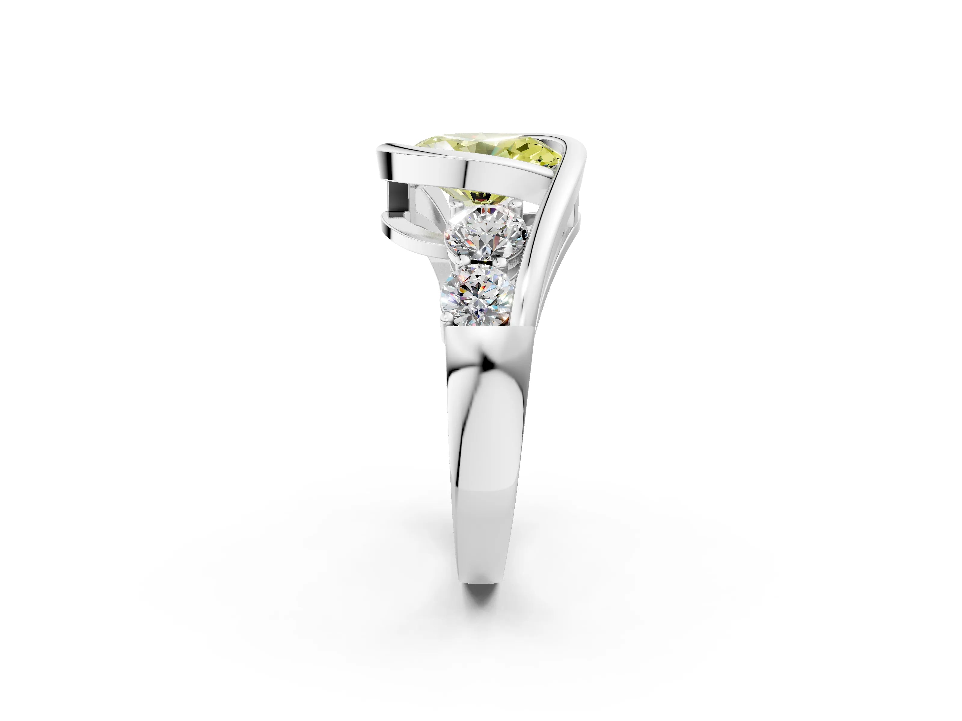 White gold Bezel Set Fancy Yellow Oval Cut Diamond Split Shank Ring_2