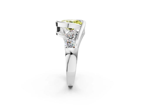 White gold Bezel Set Fancy Yellow Oval Cut Diamond Split Shank Ring_2