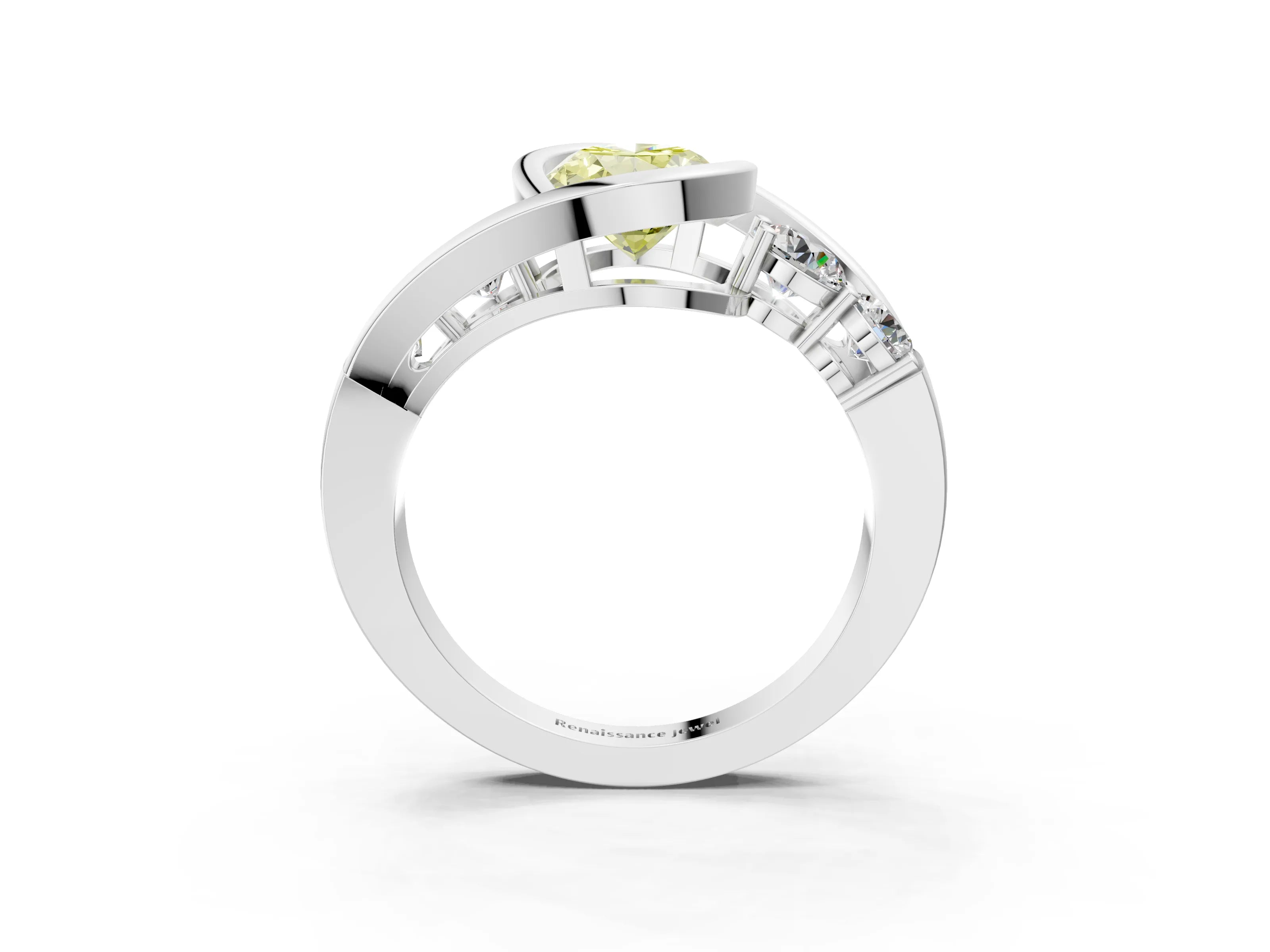 White gold Bezel Set Fancy Yellow Oval Cut Diamond Split Shank Ring_3