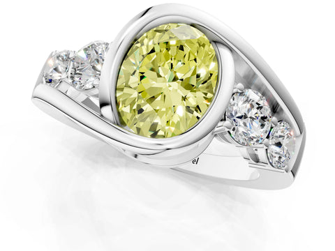 White gold Bezel Set Fancy Yellow Oval Cut Diamond Split Shank Ring_37