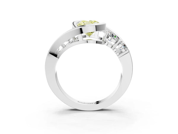 Platinum Oval Bezel Bypass Engagement Ring Setting for Fancy Yellow Center with Round Side Accents