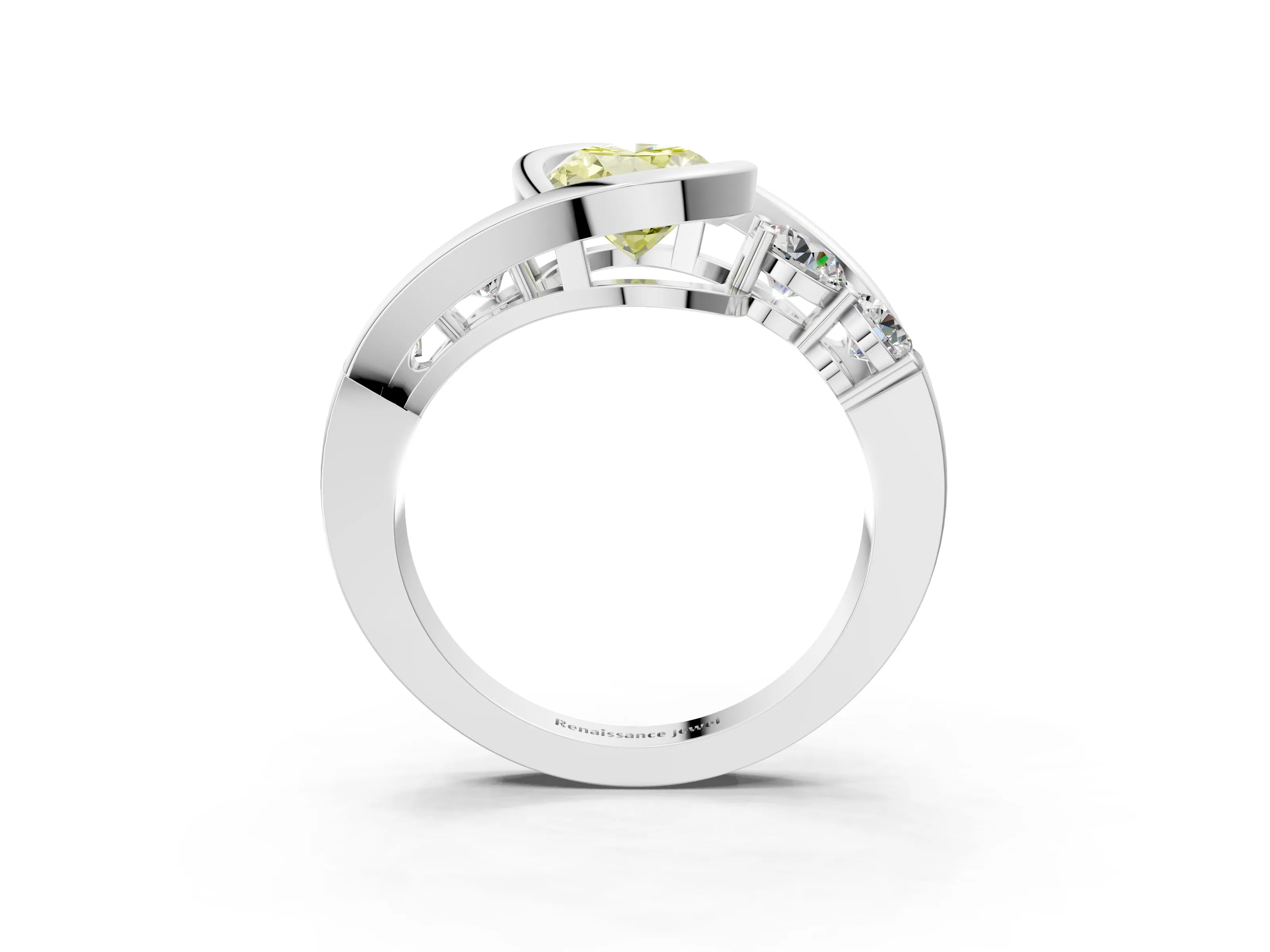 White gold Bezel Set Fancy Yellow Oval Cut Diamond Split Shank Ring_39