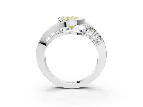 White gold Bezel Set Fancy Yellow Oval Cut Diamond Split Shank Ring_3