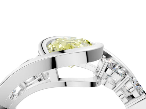 White gold Bezel Set Fancy Yellow Oval Cut Diamond Split Shank Ring_4