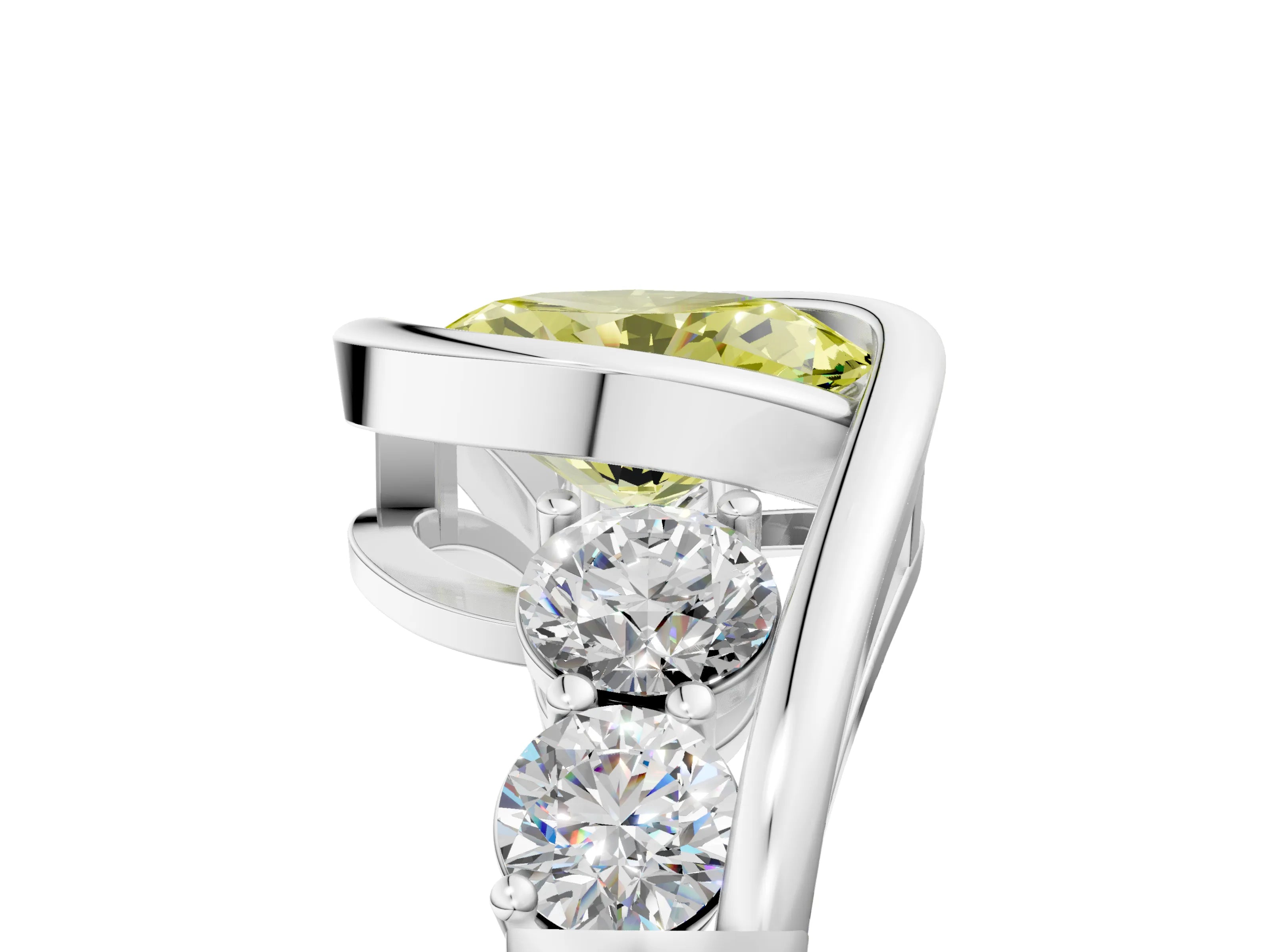 White gold Bezel Set Fancy Yellow Oval Cut Diamond Split Shank Ring_5
