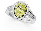 White gold Bezel Set Fancy Yellow Oval  Diamond Milgrain Pave Engagement Ring_34
