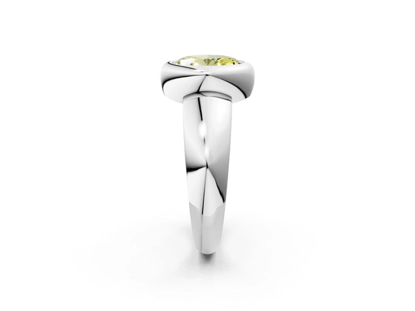 White Gold Oval Bezel Solitaire Engagement Ring Setting for Fancy Yellow Center