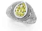 White gold Bezel Set Fancy Yellow Pear Cut Diamond Milgrain Band Ring_1