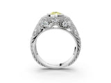 White gold Bezel Set Fancy Yellow Pear Cut Diamond Milgrain Band Ring_3