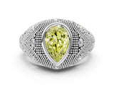 White gold Bezel Set Fancy Yellow Pear Cut Diamond Milgrain Band Ring