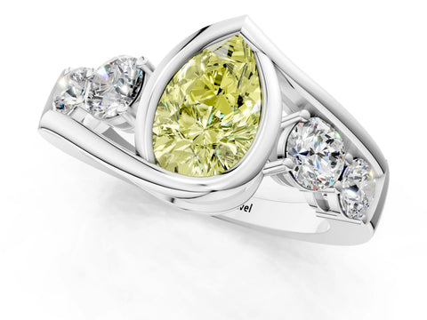 White gold Bezel Set Fancy Yellow Pear Cut Diamond Split Shank Ring_1