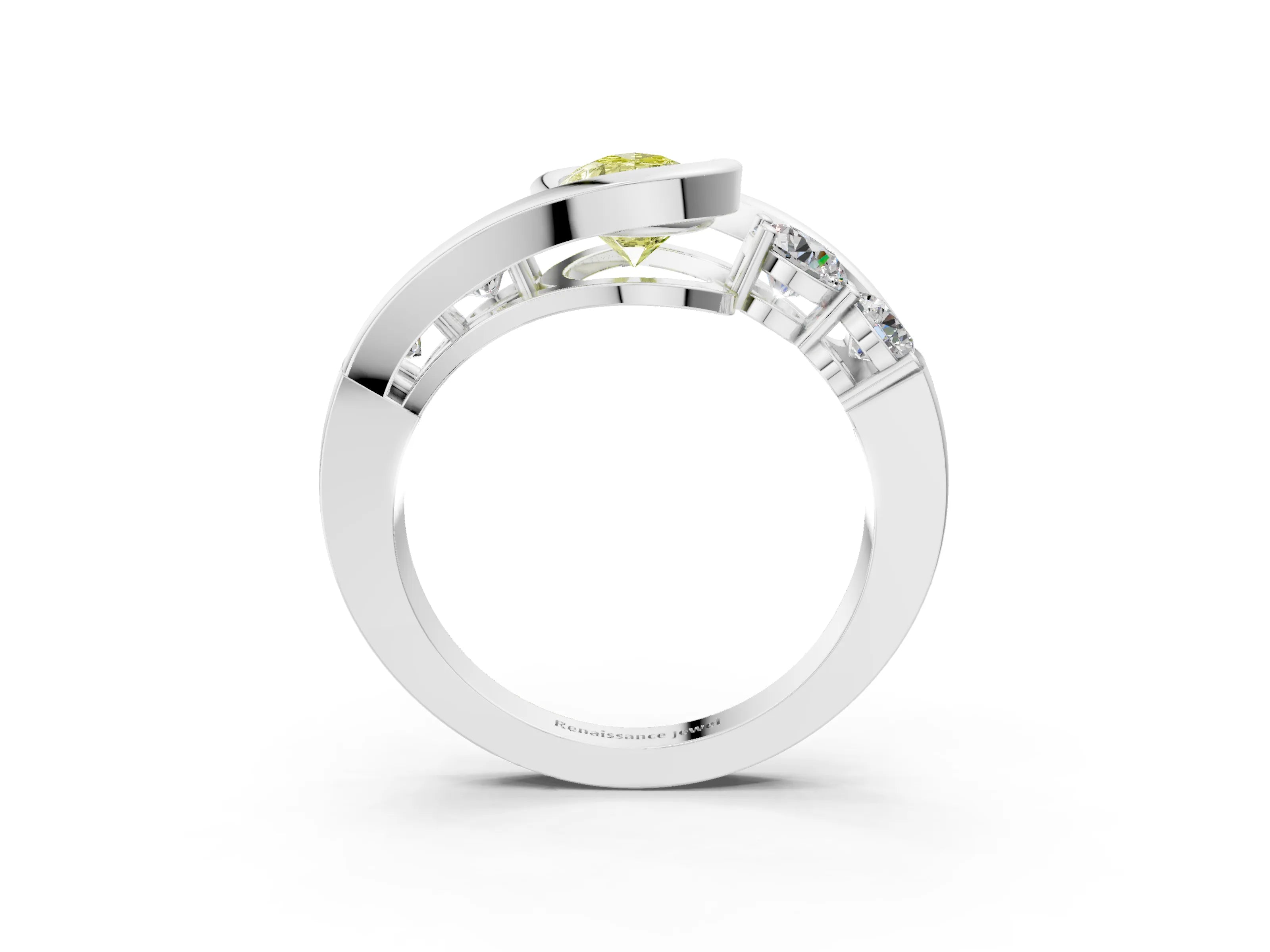 White gold Bezel Set Fancy Yellow Pear Cut Diamond Split Shank Ring_27