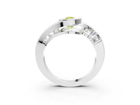 White gold Bezel Set Fancy Yellow Pear Cut Diamond Split Shank Ring_27