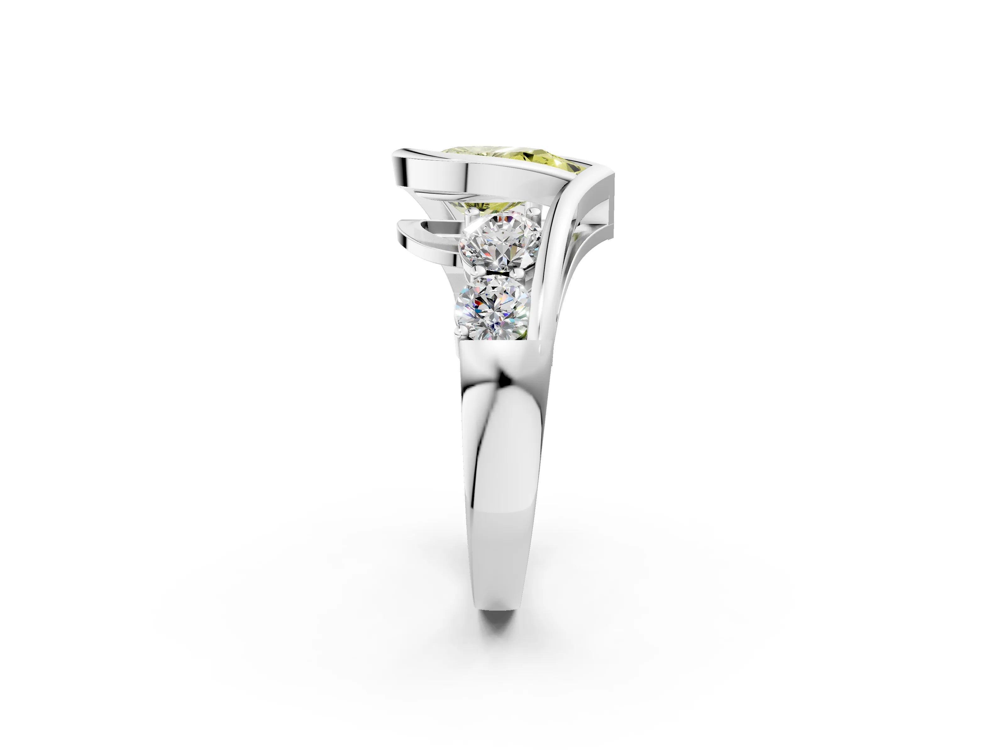 White gold Bezel Set Fancy Yellow Pear Cut Diamond Split Shank Ring_2