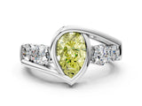 White gold Bezel Set Fancy Yellow Pear Cut Diamond Split Shank Ring_36