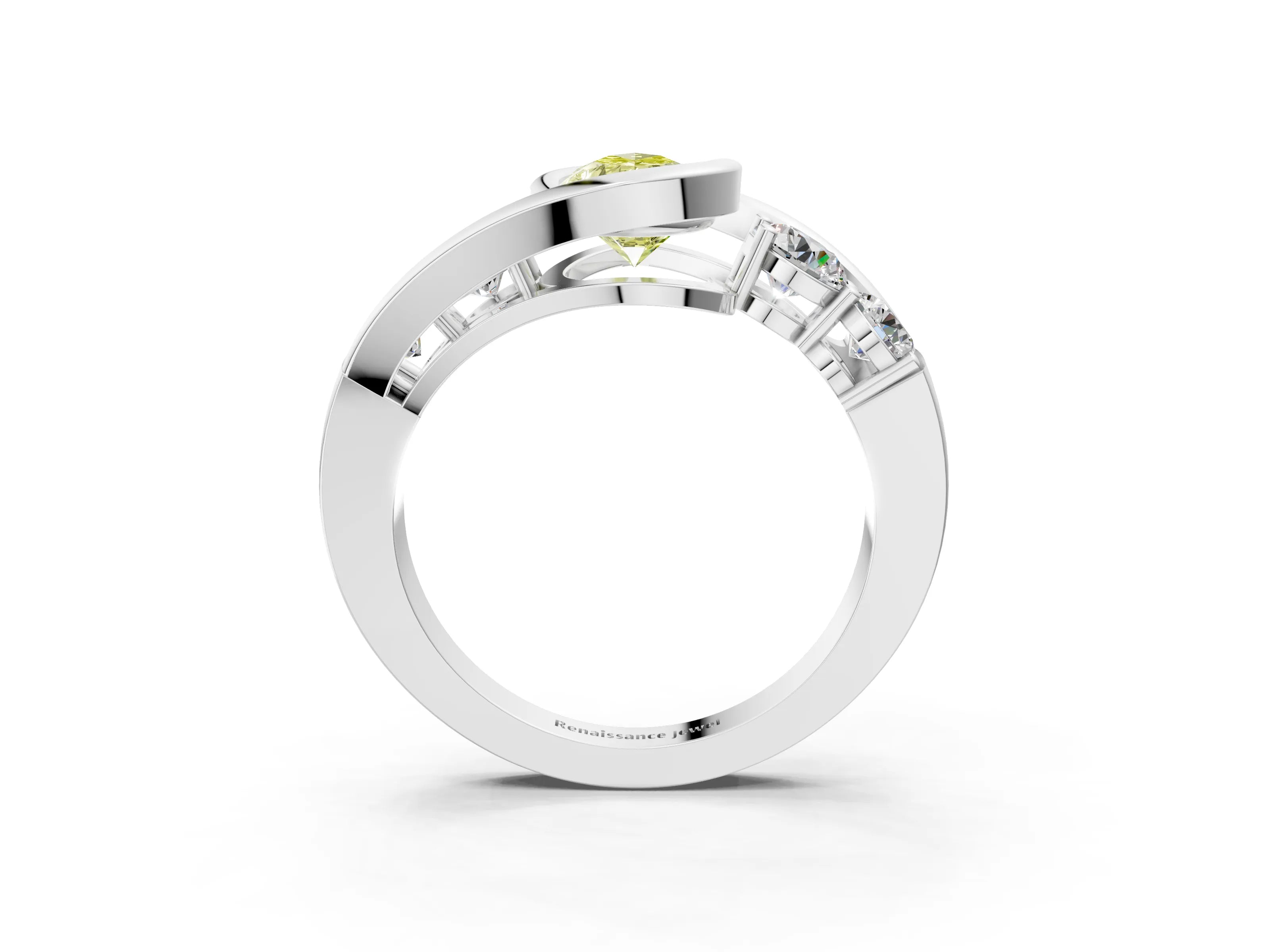 White gold Bezel Set Fancy Yellow Pear Cut Diamond Split Shank Ring_39
