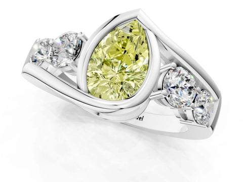 White gold Bezel Set Fancy Yellow Pear Cut Diamond Split Shank Ring_47