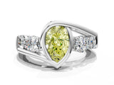 White gold Bezel Set Fancy Yellow Pear Cut Diamond Split Shank Ring_48