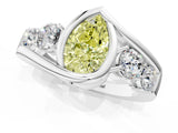 White gold Bezel Set Fancy Yellow Pear Cut Diamond Split Shank Ring_49