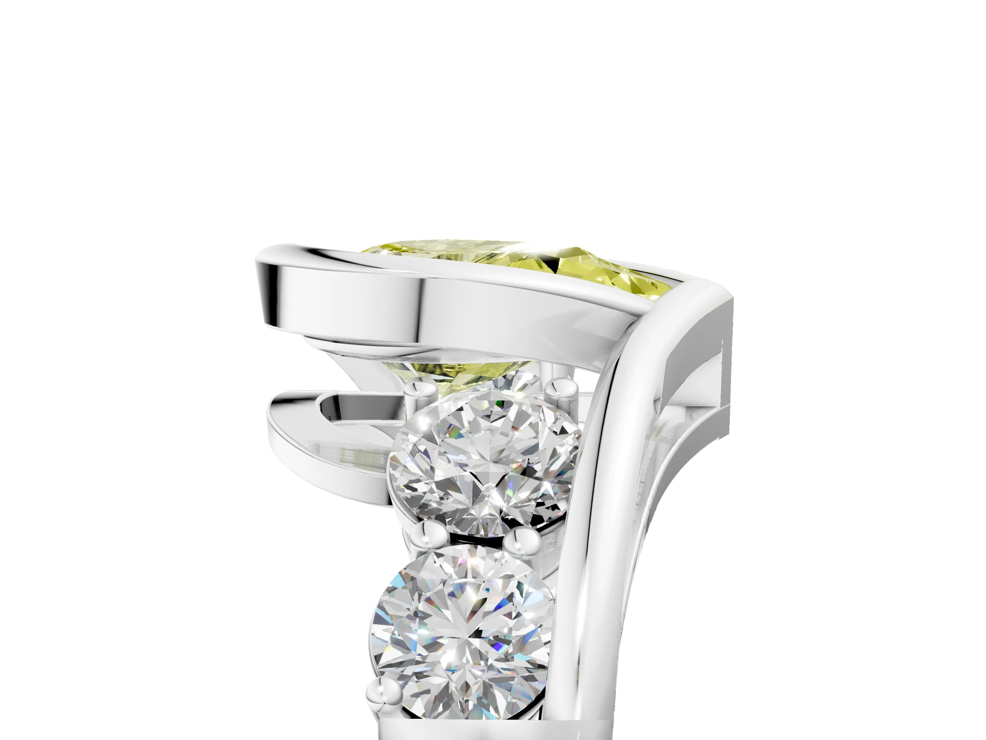 White gold Bezel Set Fancy Yellow Pear Cut Diamond Split Shank Ring_53