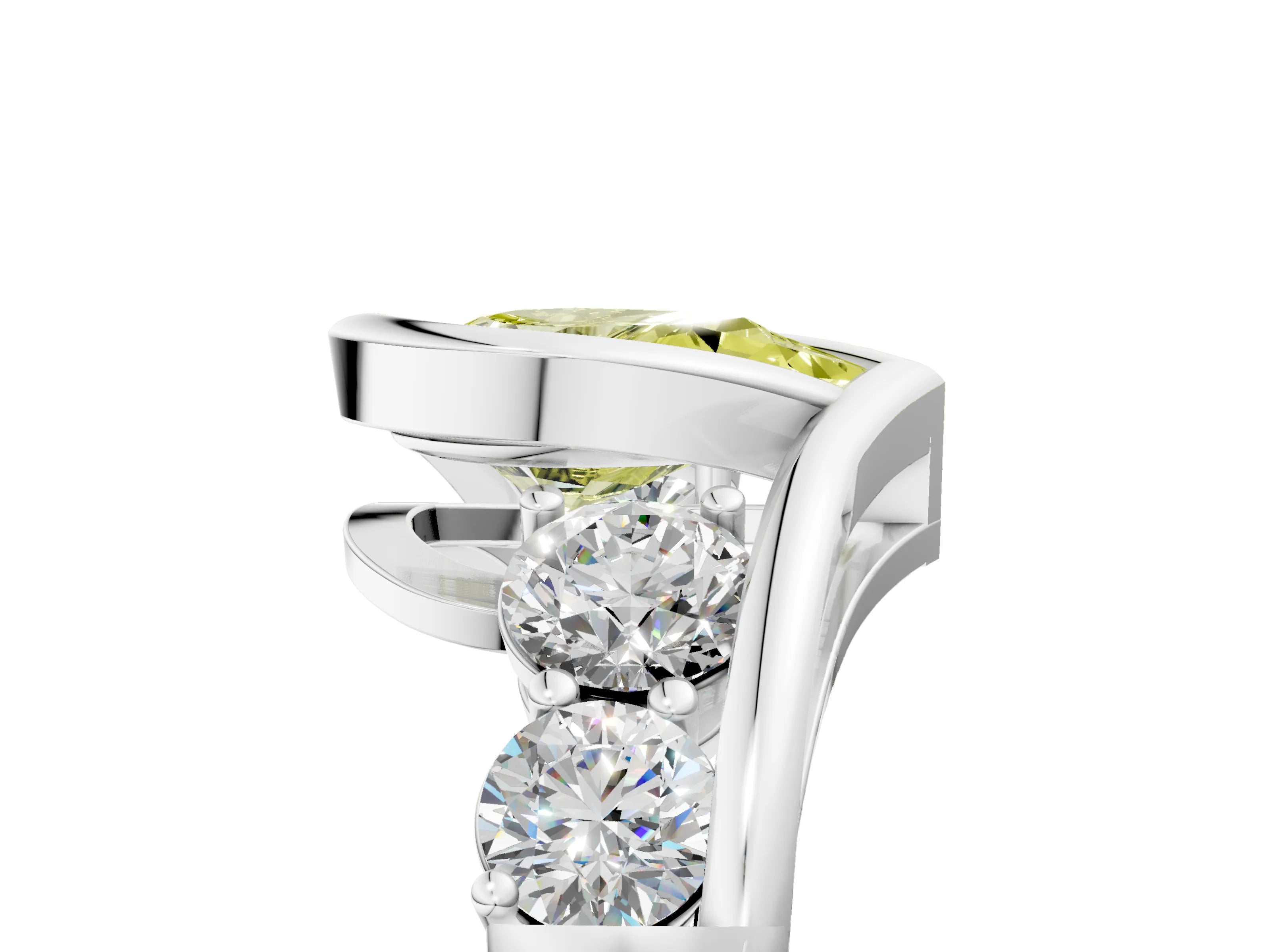 White gold Bezel Set Fancy Yellow Pear Cut Diamond Split Shank Ring_5