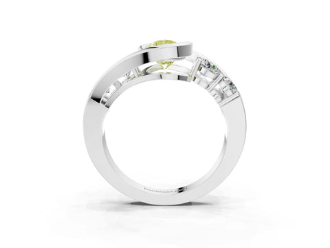 White gold Bezel Set Fancy Yellow Pear Cut Diamond Split Shank Ring_64