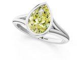 White gold Bezel Set Fancy Yellow Pear  Cut Solitaire Ring with Tapered Band 1