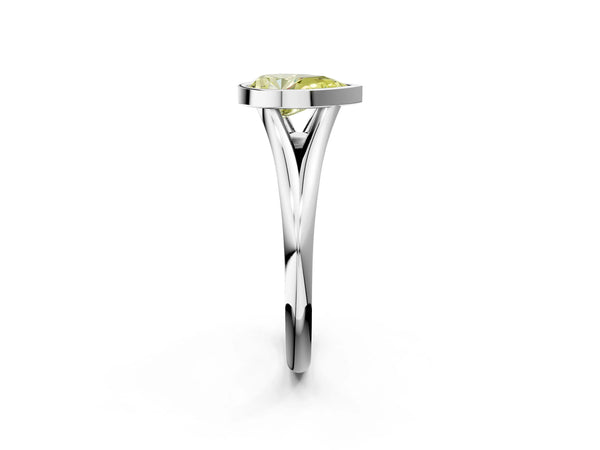 White gold Bezel Set Fancy Yellow Pear  Cut Solitaire Ring with Tapered Band