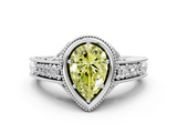White gold Bezel Set Fancy Yellow Pear  Diamond Milgrain Pave Engagement Ring_34