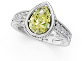 White gold Bezel Set Fancy Yellow Pear  Diamond Milgrain Pave Engagement Ring_34