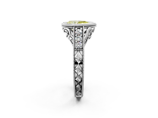 Platinum Pear-Shaped Vintage Bezel Solitaire Engagement Ring Setting for Fancy Yellow Center