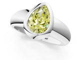 White gold Bezel Set Fancy Yellow Pear  Solitaire Ring with Wide Band 2