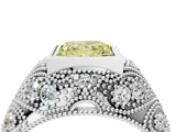 White gold Bezel Set Fancy Yellow Princess Cut Diamond Milgrain Band Ring_4