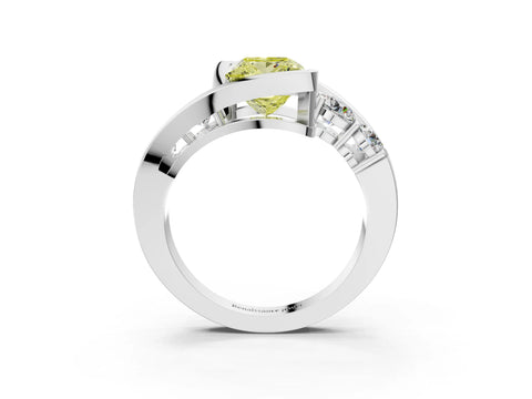 White gold Bezel Set Fancy Yellow Princess Cut Diamond Split Shank Ring_3