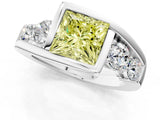 White gold Bezel Set Fancy Yellow Princess Cut Diamond Split Shank Ring_49