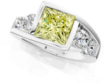 White gold Bezel Set Fancy Yellow Princess Cut Diamond Split Shank Ring_49